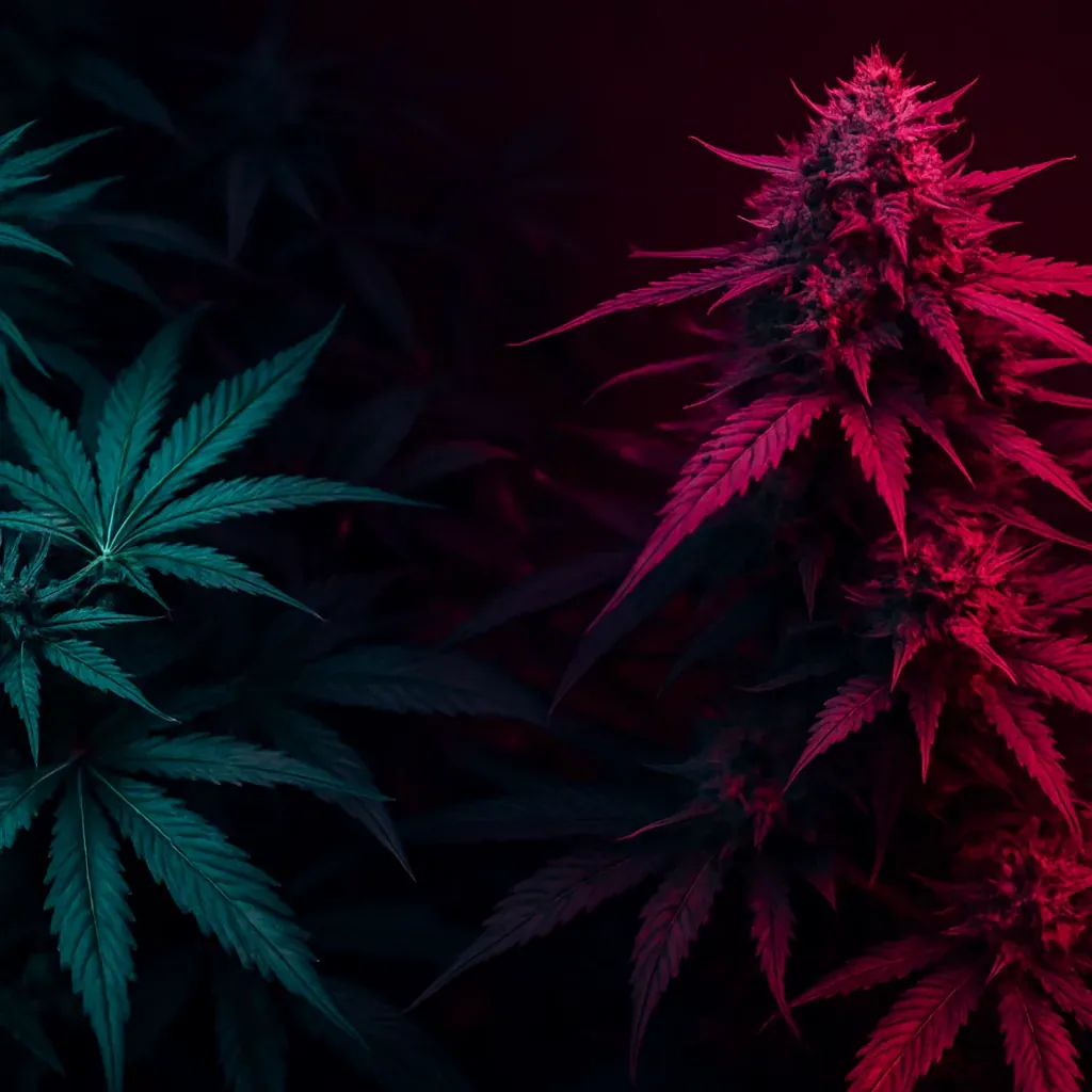 Cannabis plants with neon lighting